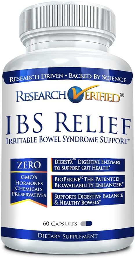 Tutkimus Varmistettu IBS Relief - Natural Dgestive Enzymes, BioPerine - 60 kapselia - 1 kapselin pakkaus