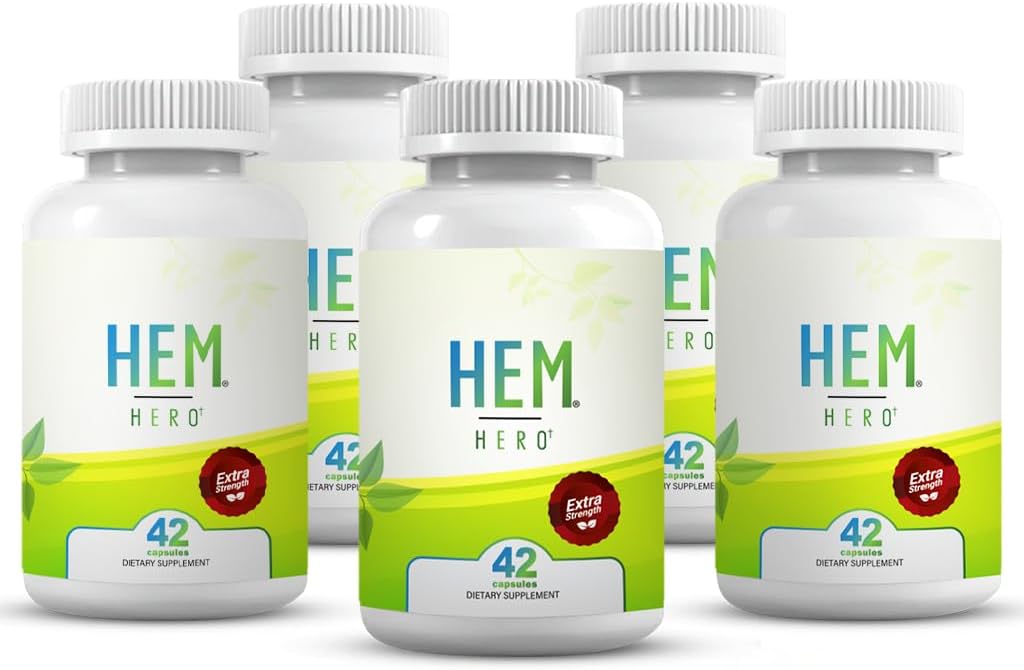 Hem Hero® Extra Strength peräpukamien hoito - vähentää turvotusta, rauhoittaa kutinaa ja ärsytystä - - 42 kapselia - (5- pakkaus)