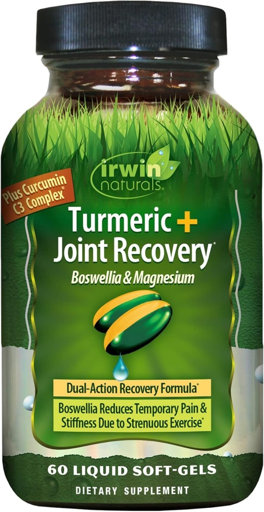 Gurkmeja Efter Sport av Irwin Naturals, med Boswellia & Magnesium, Kraftfull Post-Workout Recovery, 60 Liquid Soft-Gels