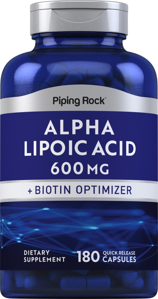 Piping Rock Alpha Lipoic Acid 600mg | 180 kapslar | Plus Biotin Optimizer | ALA Supplement | Non-GMO, Gluten Free