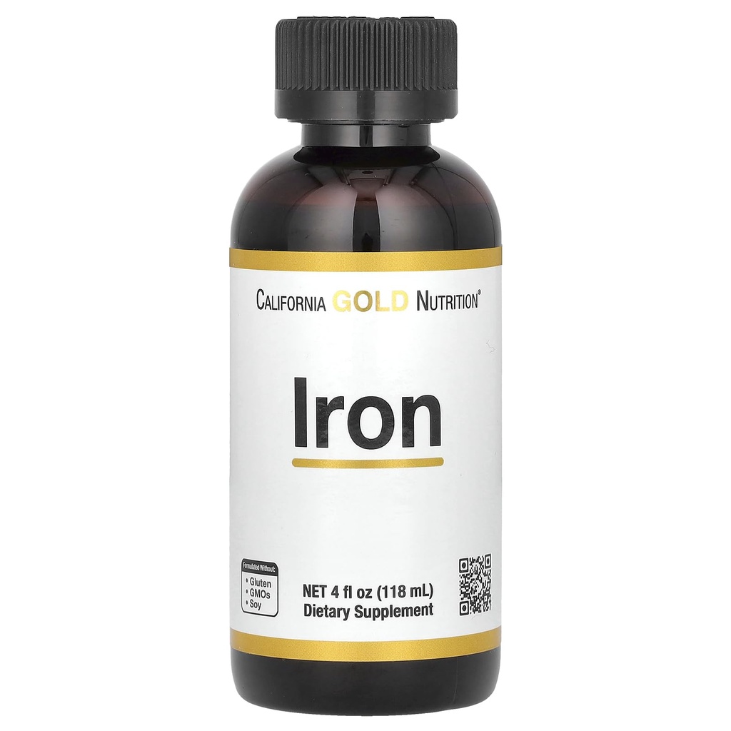 Kalifornien Gold Nutrition Iron, som Ferrous Bisglycinate Chelate och Yellow Dock Root, 4 fl oz (118 ml)