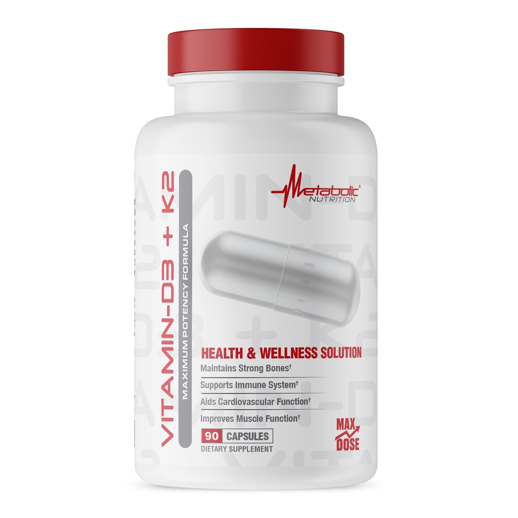 Metabolinen ravitsemus D3-vitamiini + K2, Bone and Heart Health Formula, Immuunituki, 90 kasviskapselia 7000 IU per kapseli Max annos
