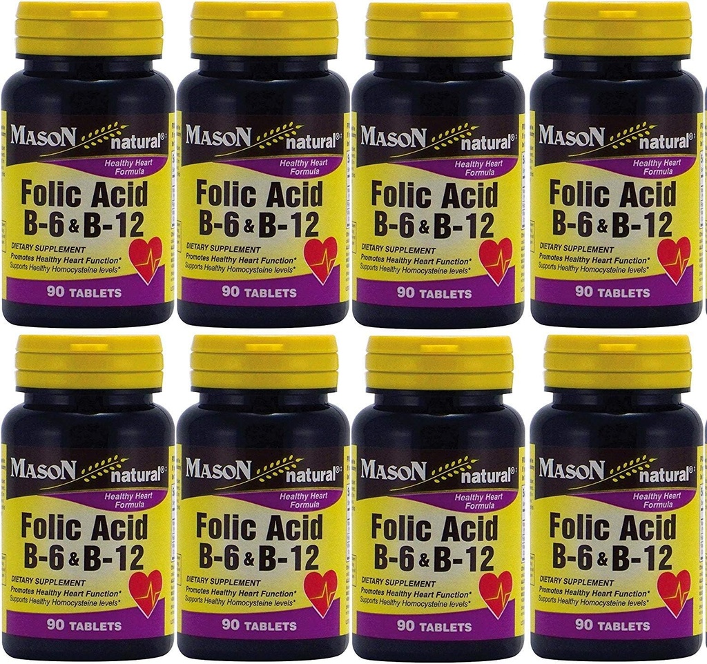 Mason vitamiineja Foolihappo B-6 & B12 Heart Health Formula 90 tablettia purkki 8 yhteensä 720 tablettia