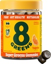 8Greens kuitu Super Greens Gummy Kuitu, Gut Health, Aineenvaihdunta. Dgestiivinen terveys, Boost Immuniteetti & Ruoansulatuselimistö 8 Real Greens - ei-GMO Formula, Gummy, Tangerine maku, 50 Count
