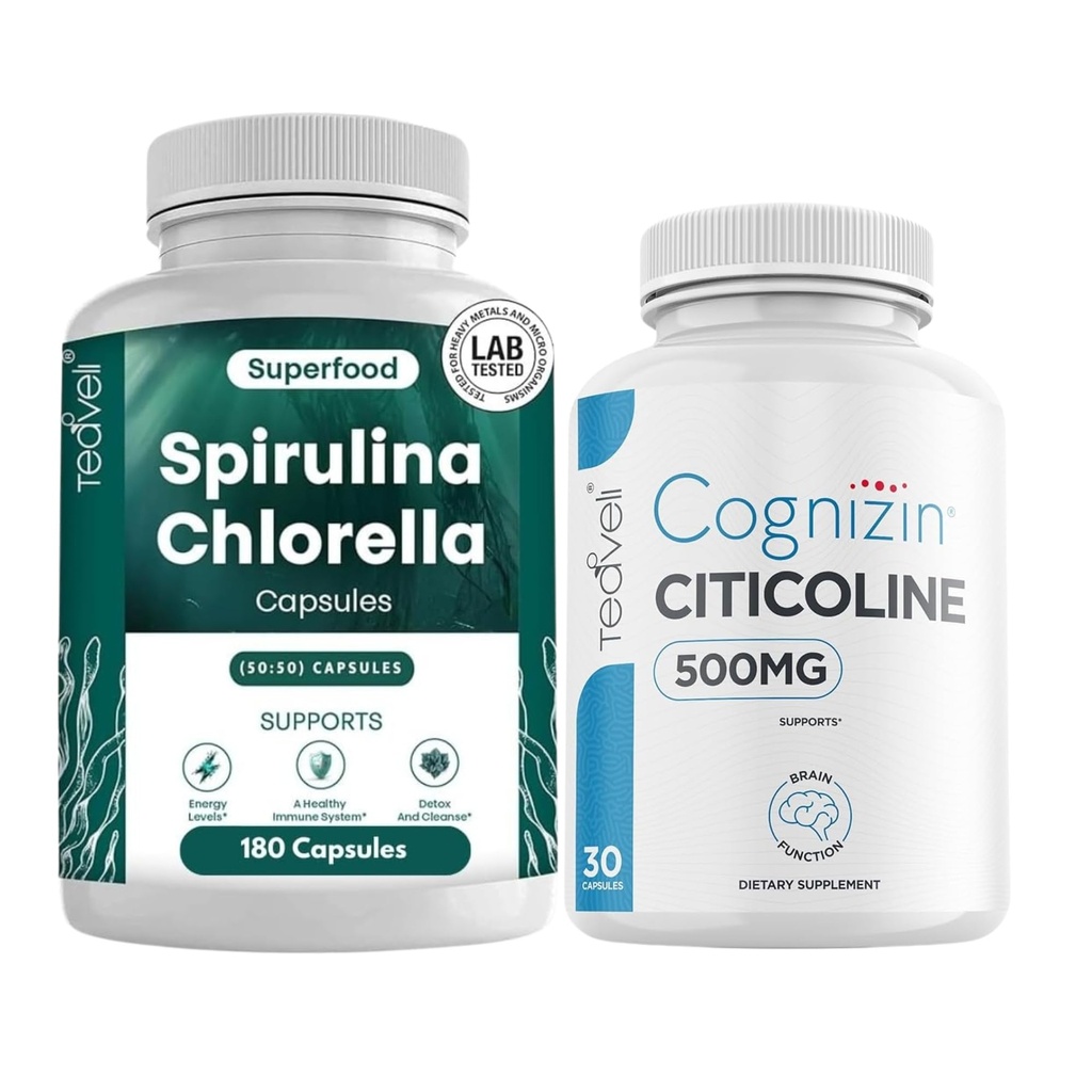Teaveli Citicoline med Spirulina chlorella Capsules Bundle