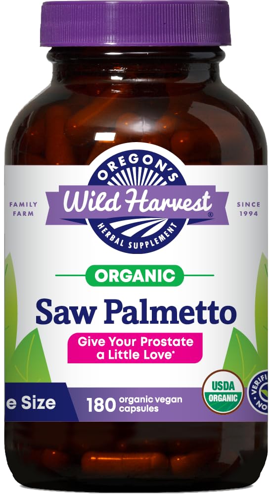 Oregonin Wild Harvest Certified Organic Saw Palmetto Herbal Capsules, 180
