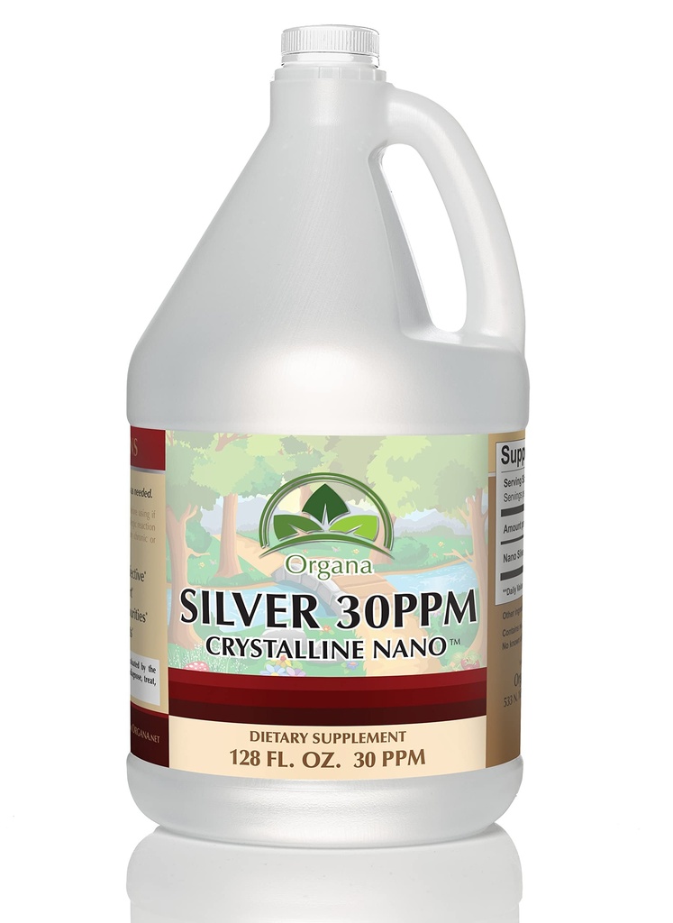 Organa kristalli Nano Kolloidinen Silver - Ultra Pure Silver Liquid for Immuun Support - Ultimate Bio Active Supplement Solution - Plata Coloidal - 1 Gallon (128 Ounces) - 30 PPM