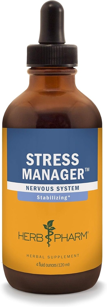 Herb Pharm Stress Manager Liquid Herbal Formel med Rhodiola och Holy Basil Liquid Extracts - 4 Ounce