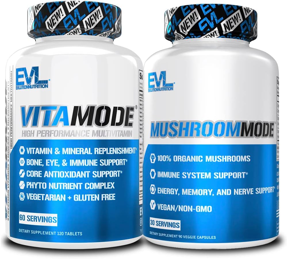 Evlution Mäns Multivitamin och Mushroom Komplex Kosttillskott Nutrition Daily Multivitamin med väsentliga mineraler och Phytonutrient Complex Plus Nootropic Lions Mane Mushroom Supplement Capsules
