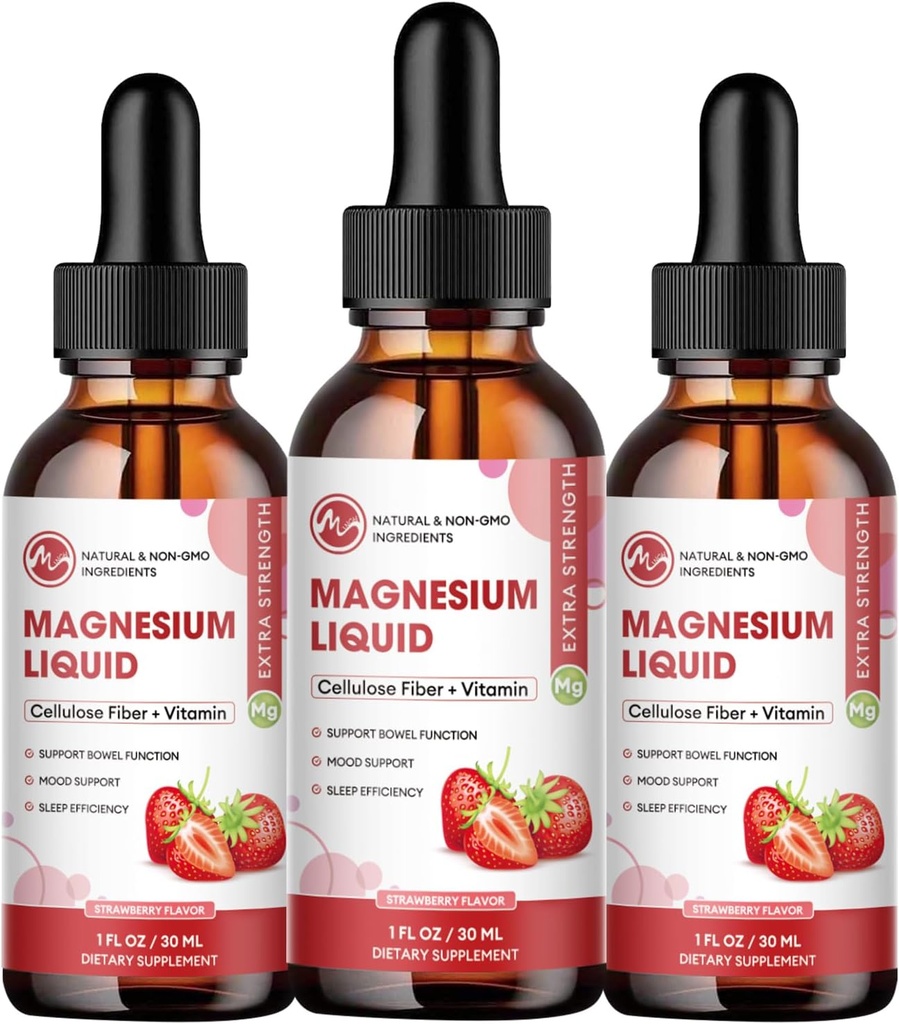 (3 Pack) Magnesium Glycinate Liquid Drops, High Absorption Magnesium Liquid med Bromelain, vitamin B6 C D, Magnesium Supplement för barn och vuxna, Night & Muscle Support, Strawberry Flavor