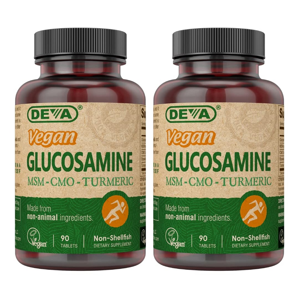 DEVA Vegan Glukosamiini-MSM-CMO & Turmeerinen täydennysosa - Gluteeniton kasvipohjainen ravintolisä - 90 tablettia (pakkaus 2)