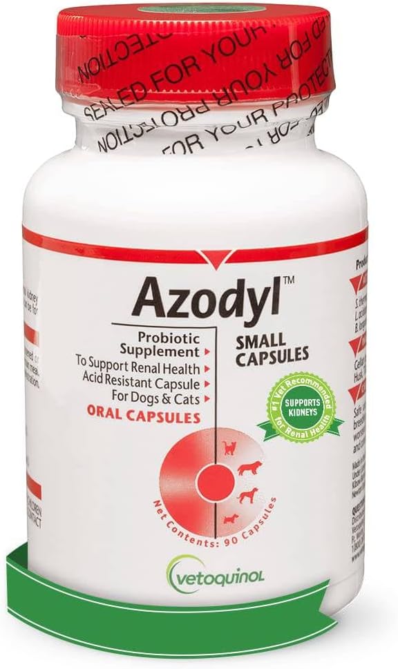 Vetoquinol Azodyl Kidney Health Supplement för hundar och katter, 90ct - Probiotisk Pet Wellbeing - Hjälp till att stödja njurfunktion och hantera Renal Toxins - Renal Care Supplement - Easy-to-Swallow Small Caps