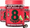 8Greens Supergreens Gummies | Super Greens Powder Superfood Gummy för Metabolism, Immunity & Focus, Digestive Health Enzymes, Organic: Chlorella, Spirulina, Aloe Vera, Apple Flavor, 150 Count