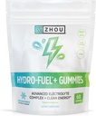 Zhou Nutrition Hydro-Fuel+ Gummies - Elektrolyytti Gummies for Hydration, Advanced Chews Electrolytes Complex ja 75 mg kofeiini puhdasta energiaa, Hydrating Supplement - 60 Vegan Chews