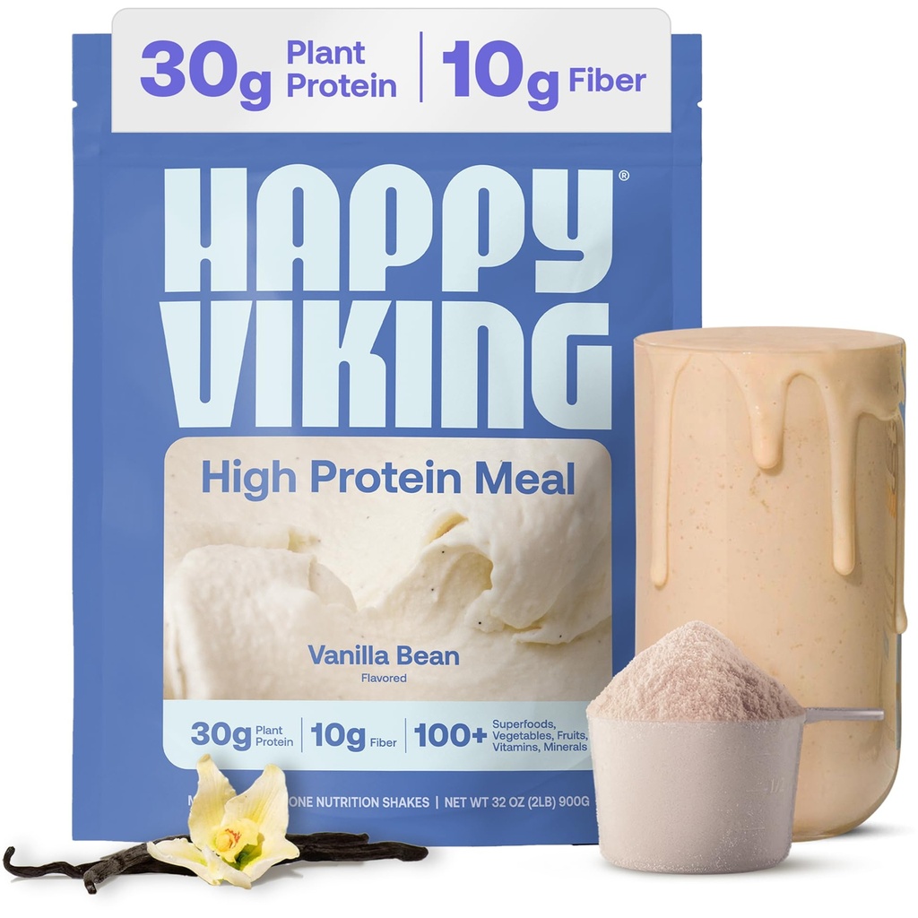 Happy Viking Vanilla Plant Protein Powder, Created by Venus Williams, 20G Protein, Low Carb, Keto, Vegan, Gluteenittomat, Ei-GMO, Superfoods, Täydellinen ateriankorvike, 1 Canister (24 oz.)