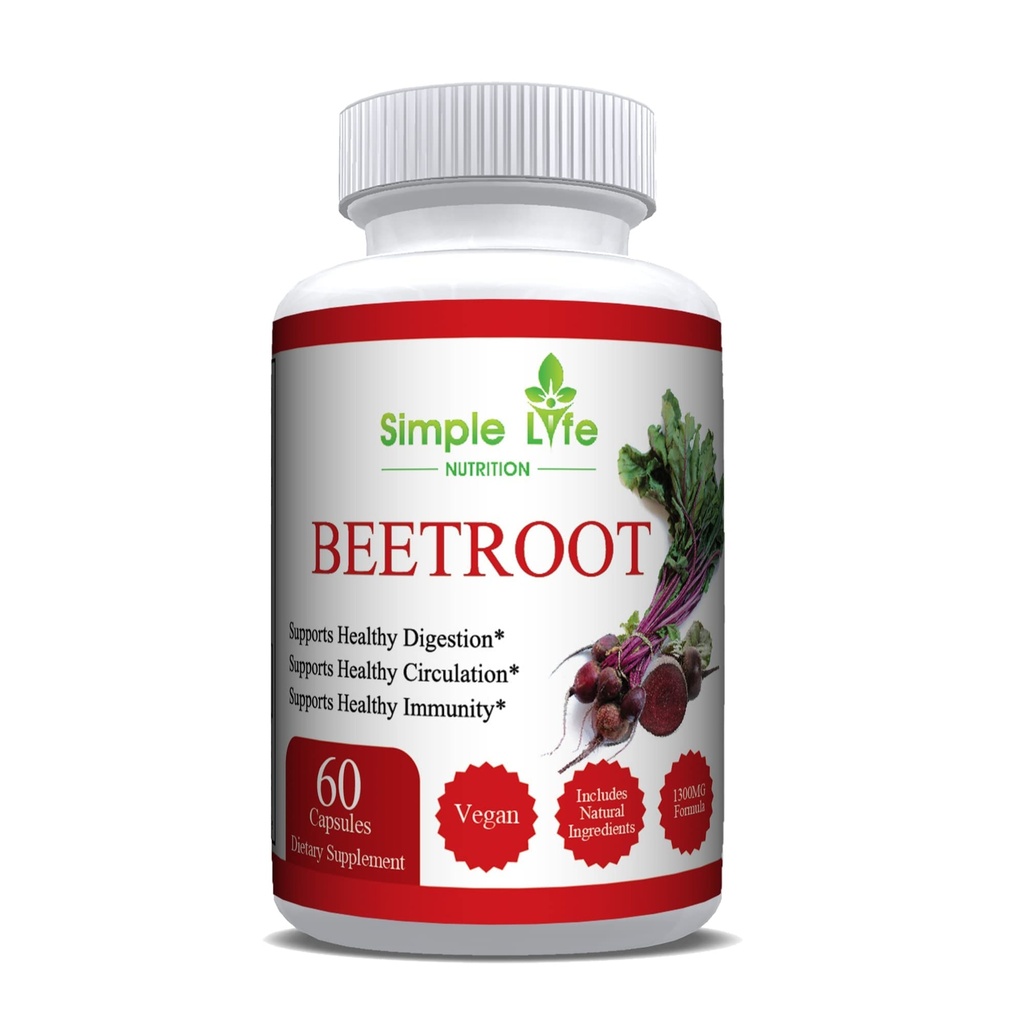 Organic Beet Root Powder Capsules - Typpioksidi Booster for Men & Women - Organic non-GMO Gluten Free Vegan Beets - 60CT