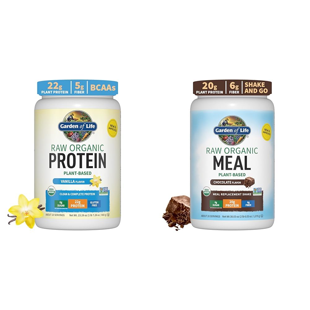 Garden of Life Organic Vegan Vanilla Protein Powder 22g & Digestive Enzymes for Easy Digestion - Non-GMO & Raw Organic Meal Replacement Shakes - Chocolate Plant Based Vegan Protein Powder