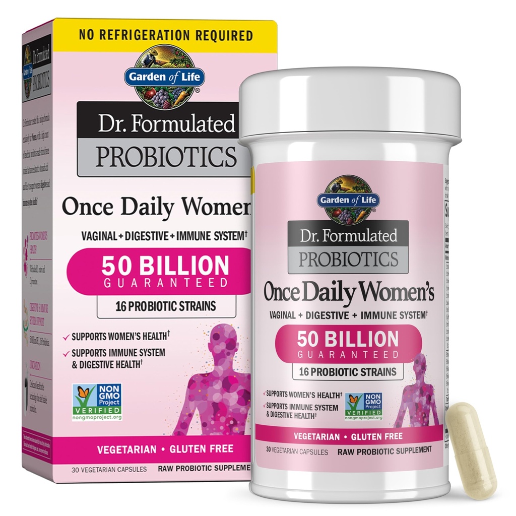 Garden of Life En gång daglig Dr Formulerad Probiotika för kvinnor 50 miljarder CFU 16 Probiotiska stammar med organisk prebiotika för Digestive, Vaginal & Immune Health, Dairy Free, Shelf Stable 30 kapslar
