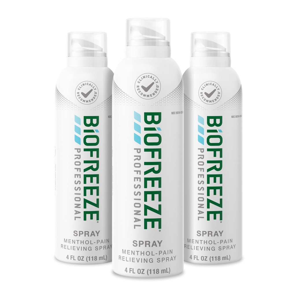 Biofreeze Professional Pain Relief Spray polvilleen, niskaan, hippiin, niveliin, olkapäähän, & Yksinkertainen selkäkipu, niveltulehdus kipu reliever, Sore lihasten lievitys, väritön mentoli sumute 4 Fl Oz (paketti 3)
