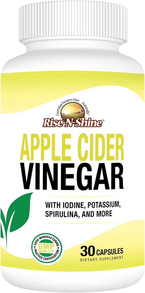 Rise-N-Shine Apple Cider Vinegar Capsules - Immune Support Vitamins - Gut Support för kvinnor och män 30-dagars leverans (30 kapslar)