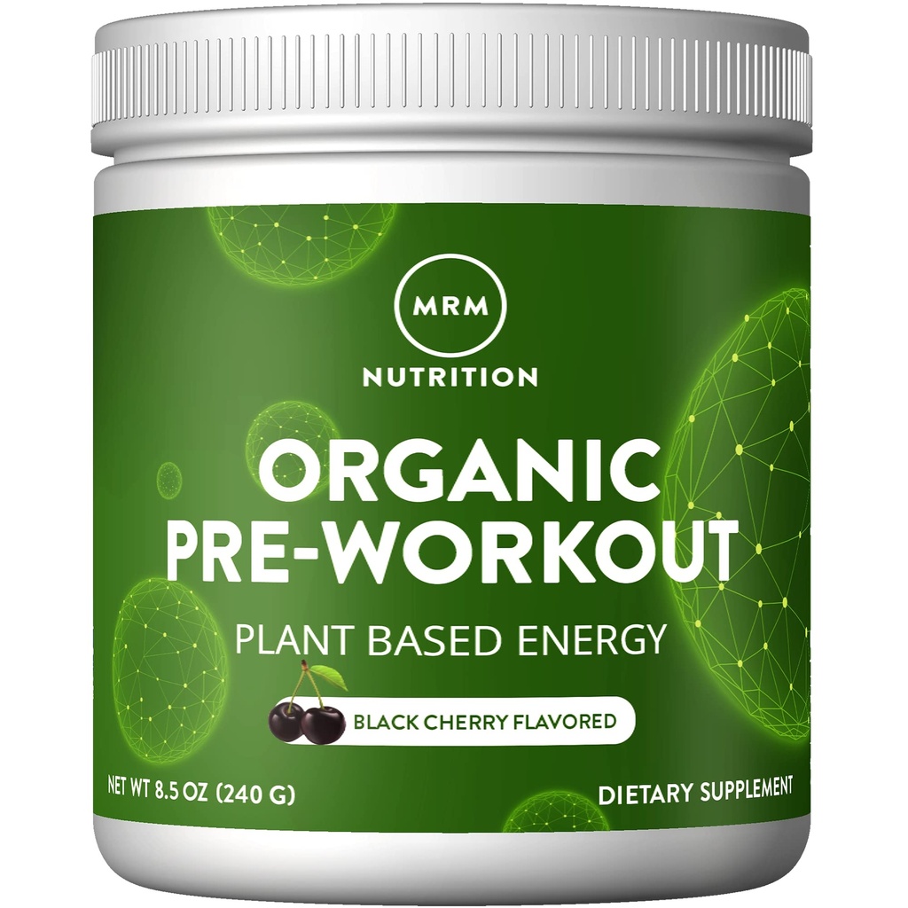 MRM Nutrition Organic Pre-Workout Powder - Women & Men, 150 mg Natural Comfeine & Adaptogens, Pure Energy, Focus & Blood Flow, Vegan, Certified Organic, non-GMO - 20 Servings, Black Cherry Flavor