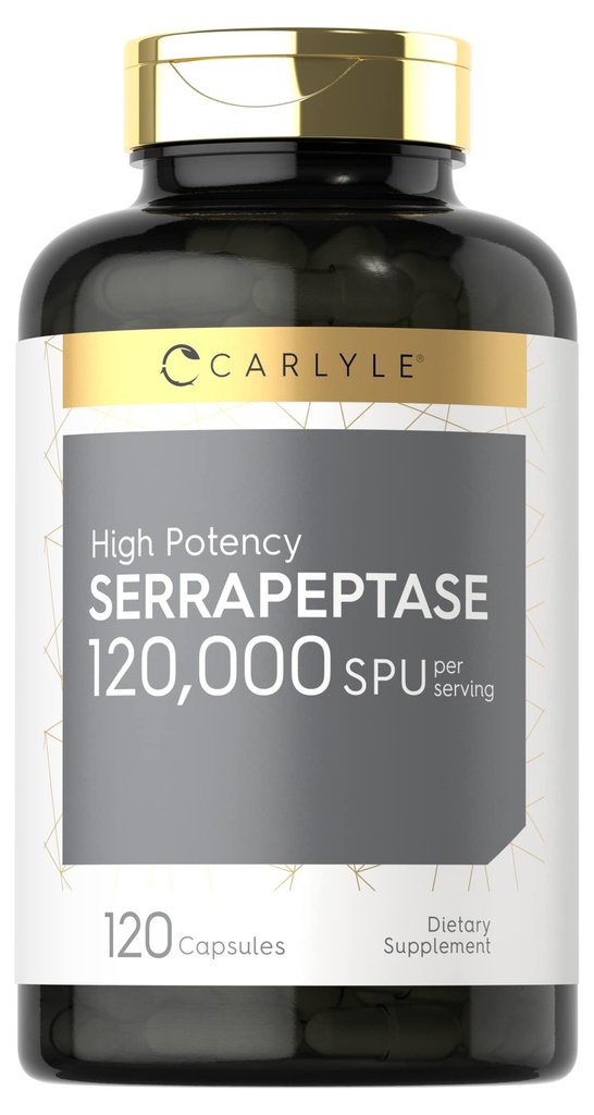 Carlyle Serrapeptaasi 120000 SPU ... 120 kapselia tukee Sinus Health ... Gluteenittoman entsyymin täydennys