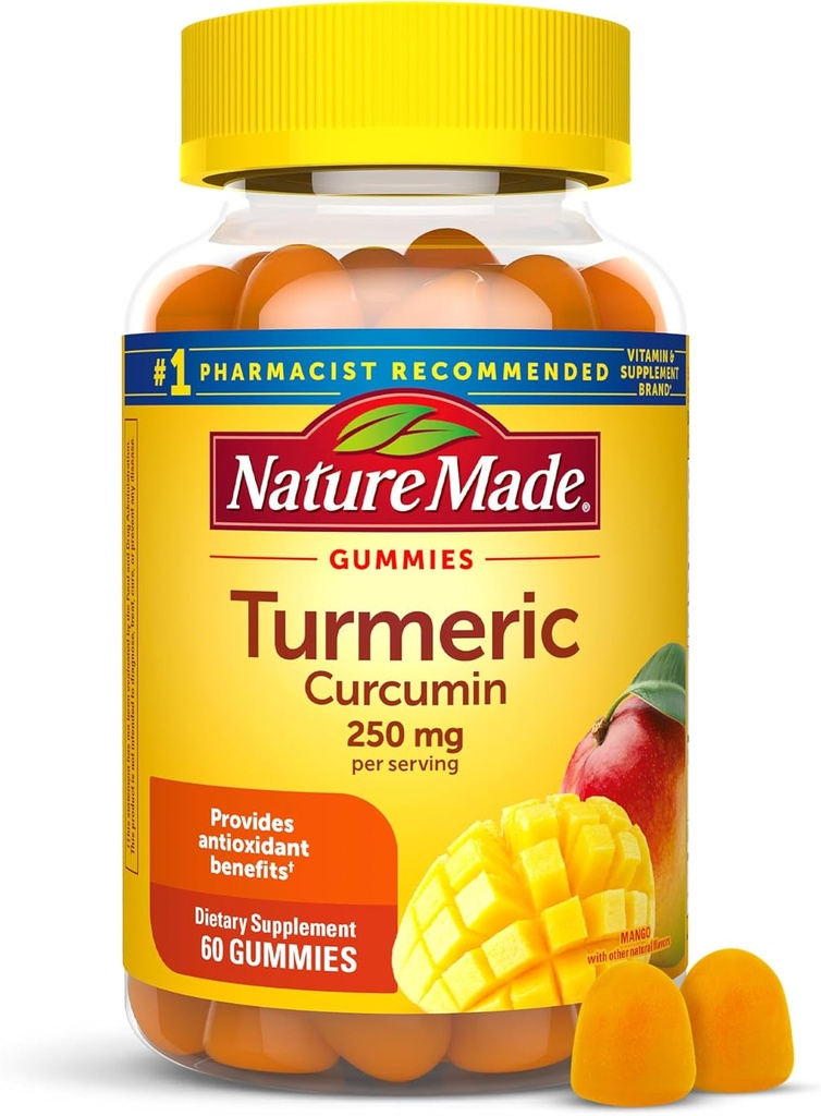 Luonto tehty Turmeric Curcumin 250mg per tarjoilu, ravintolisä antioksidantti tukea, 60 Gummies, 30 päivän tarjonta