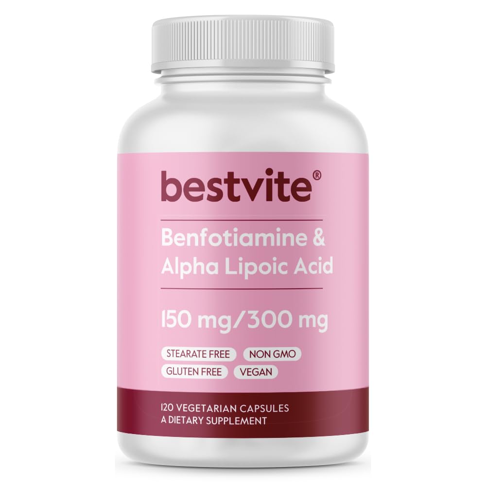 Benfotiamine 150mg / Alpha Lipoic Acid 300mg (120 Vegetariska kapslar) - Inga Stearates - Vegan - Glutenfri - Icke GMO