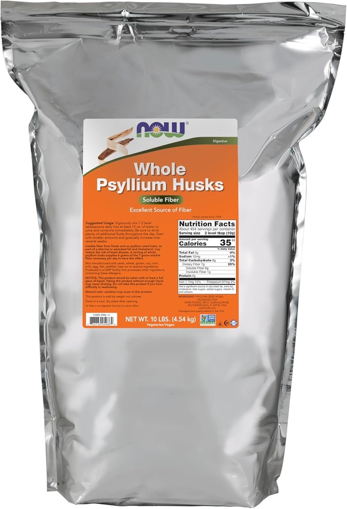 NOW Foods Supplements, Whole Psyllium Husks, Non-GMO Project Verified, Soluble Fiber, 10-pund
