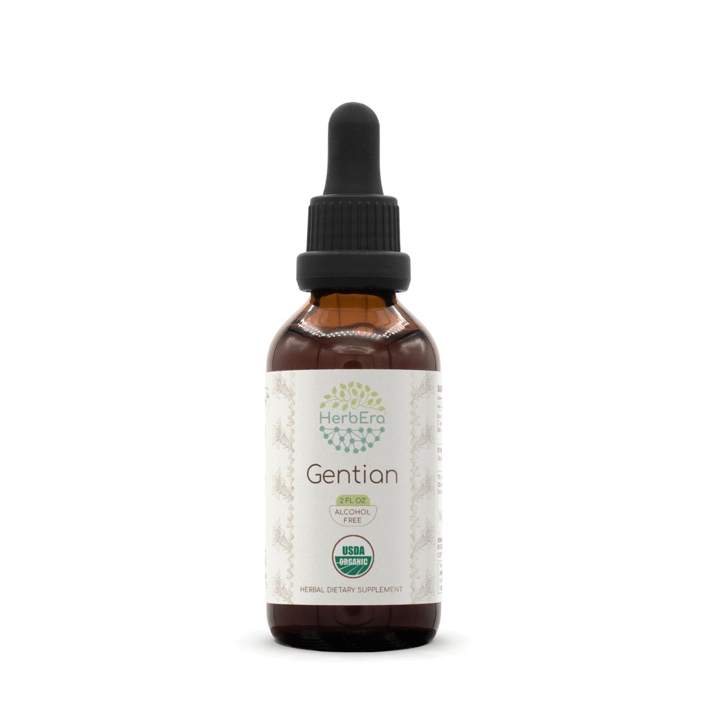 Gentian B60 Alkoholiton yrttiuute Tincture, väkevät nestemäiset tihkurat Natural USDA Organic Gentian (Gentiana Lutea) Kuivattu juuri (2 fl oz)