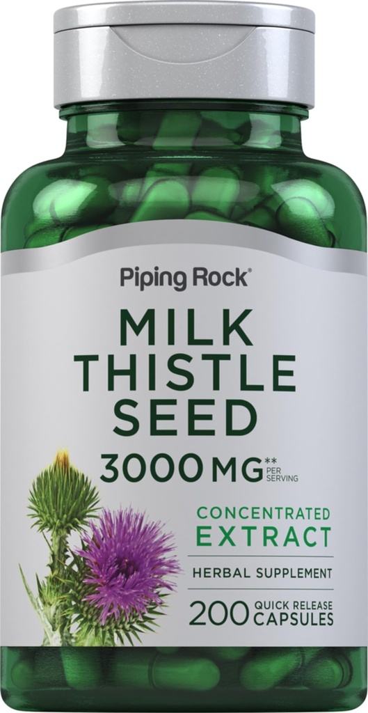 Piping Rock Milk Thistle Supplement | 200 kapslar | Koncentrerad växtbaserade extrakt | Non-GMO, Gluten Free