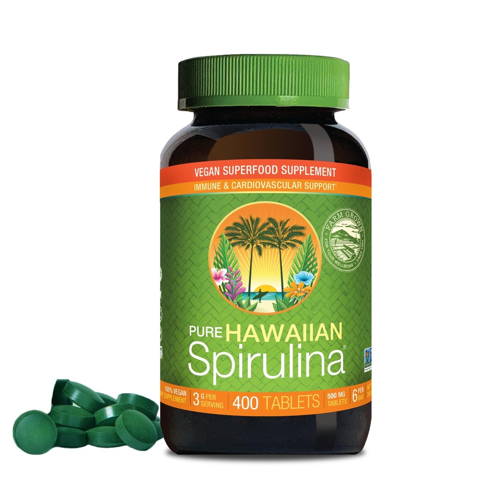 Nutrex Havaiji, Pure Hawaiian Spirulina 500 mg, Vegan, tukee immuunijärjestelmää, sydän, soluja ja energiaa, 400 tablettia