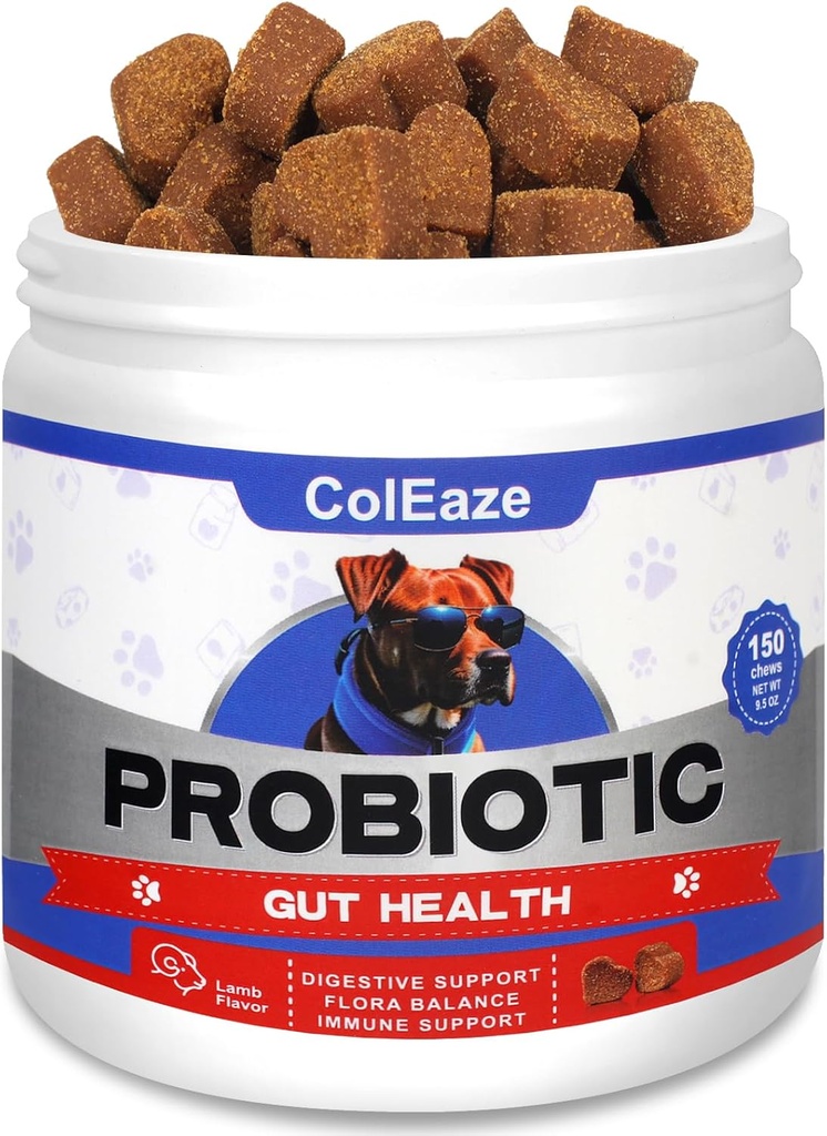 Probiotika för hundar, 150 Chews Dog Probiotics for Digestive Health, Dog Probiotics Chews med 6 Digestive Enzymes for Gut Health, Diarrhea, Itchy Skin och Itchy Ears Immunity - Lamb Flavor