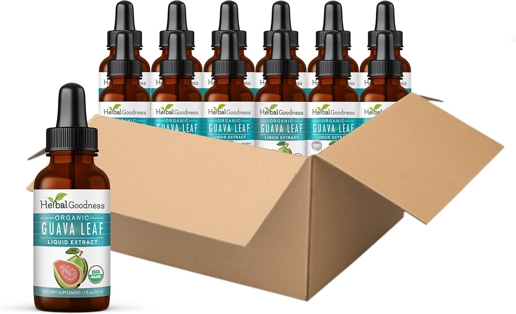 Guava Leaf Extract - Natural Guava Leaf - Tuki hiukset, iho & kynnet, digestio & immuniteetti - Terveys ja hyvinvointi - ei-GMO -amoz Liquid - kasviperäisiä hyvyyttä (paketti 12)