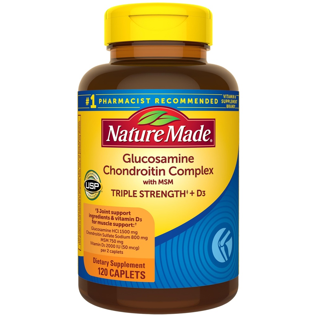 Nature Made Glukosamiini Chondroitin Complex MSM, ravintolisä yhteisen tuen, 120 Caplets, 60 päivän tarjonta