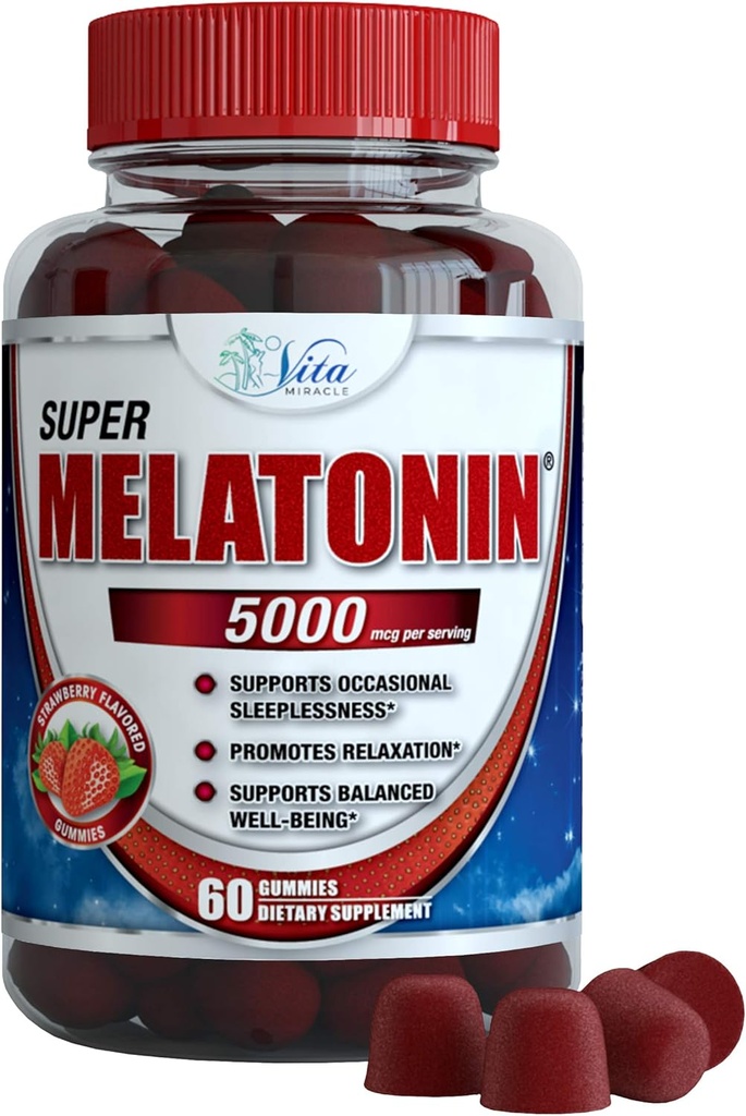 Vita Miracle Melatoniini Gummies Lapset Aikuiset 5mg - Extra Strength uni Gummy unilääkkeet täydentää lapsille ja aikuisille rauhoittaa uniapulainen