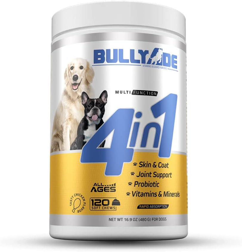 4 in 1 - Probiootti, Joint Support, iho & turkki, Multi-Vitavan Soft Chews koirille, 16,9 oz