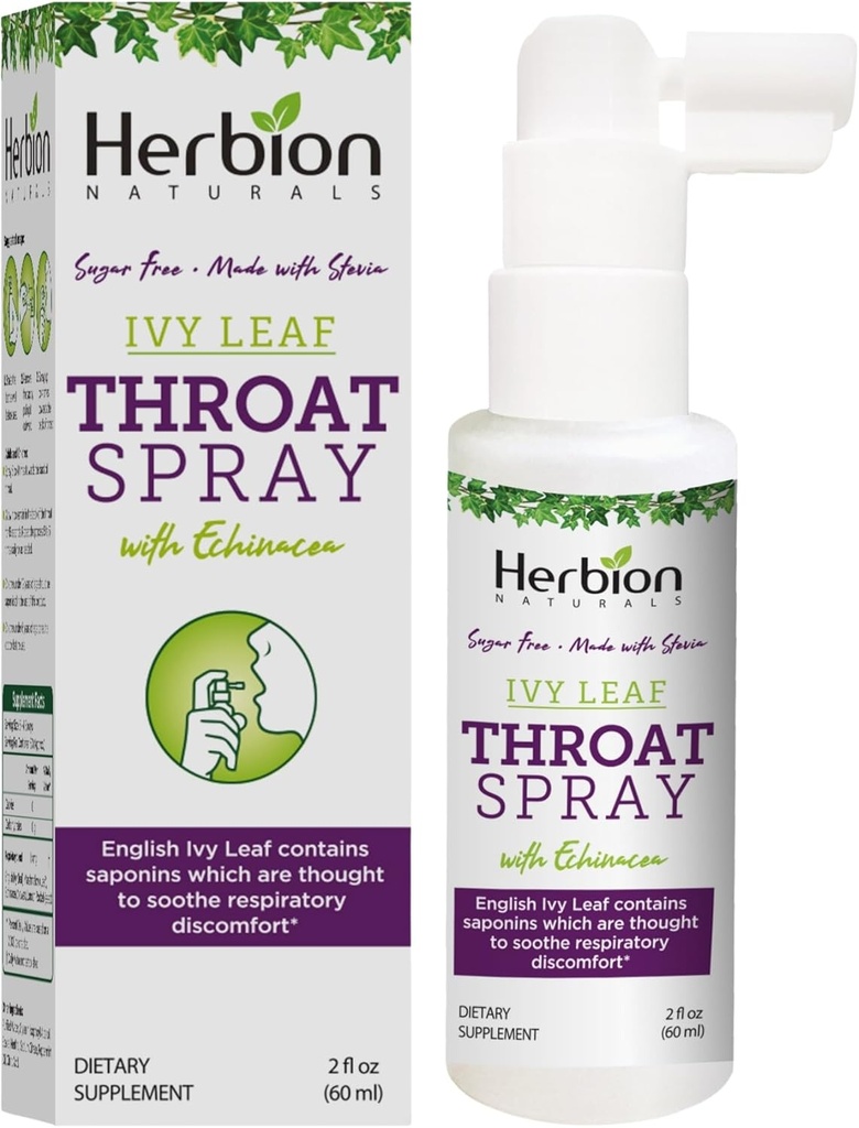 HERBION Naturals Kurkkusuihke, rauhoittaa hengitysvaikeuksia The Power of English Ivy, Marshmallow, ja Echinacea uutteita aikuisille ja lapsille, 2 Fl Oz, pakkaus 1