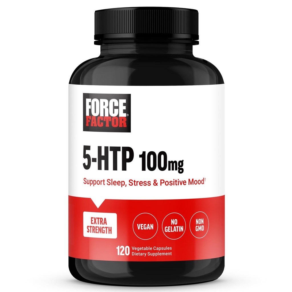 FORCE FACTOR 5HTP unilääke ja mielialan tuki täydentää, extra vahvuus 5 HTP, luonnollinen uni täydentää aikuisille tukemaan rauhoittaa ja stressi tasapaino, vegaaninen, ei-GMO, 120 kapselia