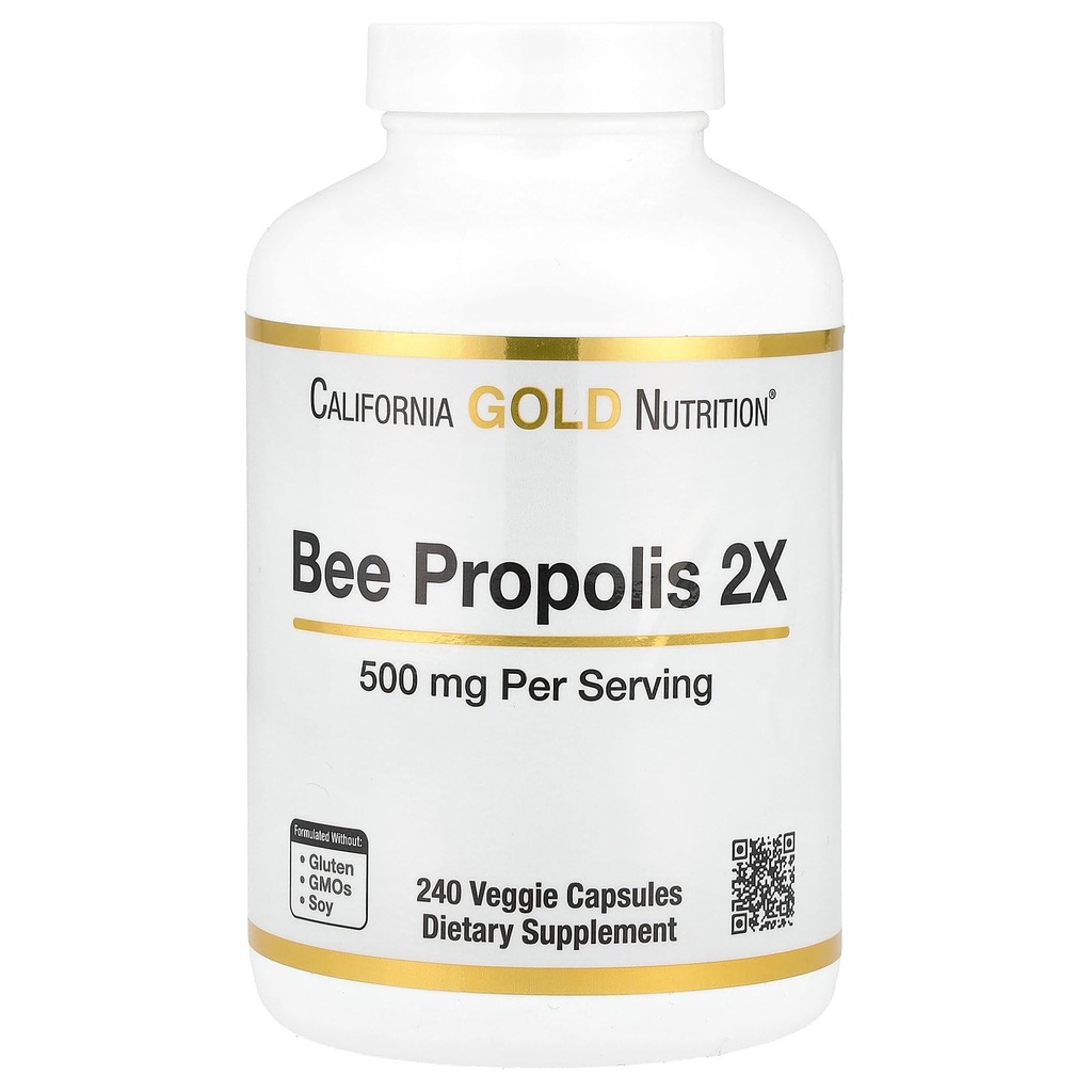 California Gold Nutrition Bee Propolis 2X Potency, concentrate Extract 500 mg, vastaa 1000 mg Natural Propolis, Tuki Immuno Health & Vitality*, 240 Veggie Kapselit