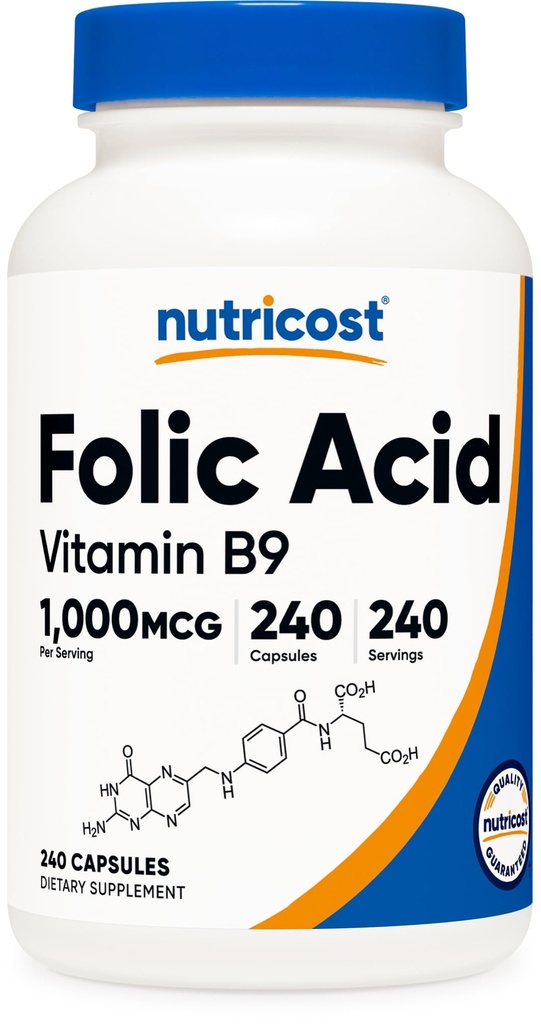 Nutricost Foolihappo (Vitamin B9) 1000 mikrog, 240 kapselia