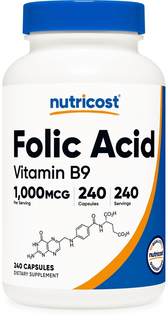 Nutricost Foolihappo (Vitamin B9) 1000 mikrog, 240 kapselia