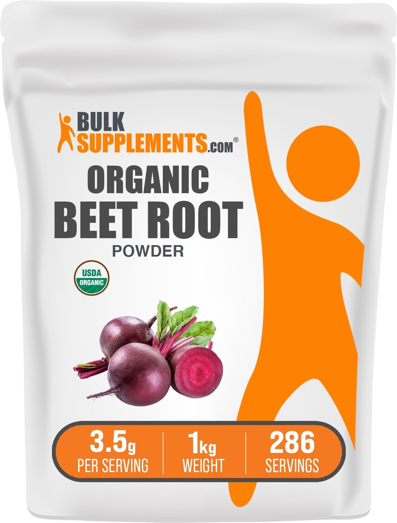 BulkSupplements.com Organic Beet Root Powder - Superfood Superfood Supplement, Beet Root Supplements - Vegan & Gluteeniton, 3.5g per tarjoilu, 1kg (Pack of 5) (11 lbs)
