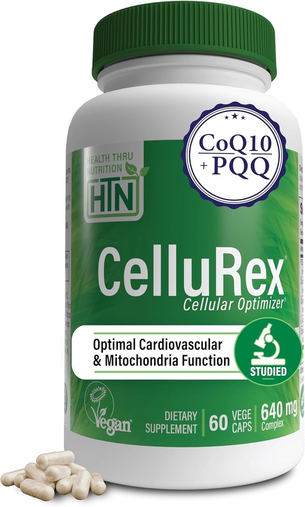 Health Thru Nutrition CoQ10 Plus PQQ ja punainen Pinaatti Cellulex ... Cellular Optimizer aivojen kiertoon Energia ja Mitokondriot Function Support ... Certified Vegan ...
