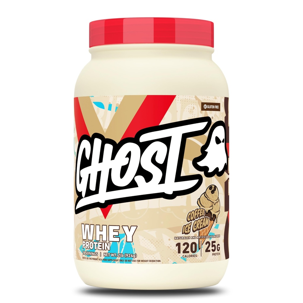 GHOST Whey Protein Powder, Coffee Ice Cream - 2LB, 25G proteiinia - Whey Protein Blend - 