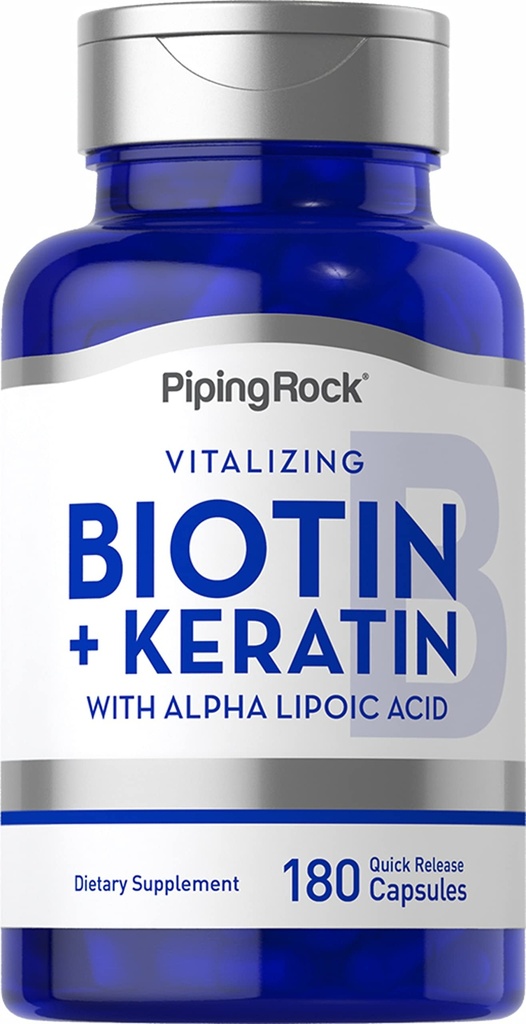 Piping Rock Biotin 5000 mcg ... 180 kapselia... plus Keratiini ja alfalipoiinihappo...