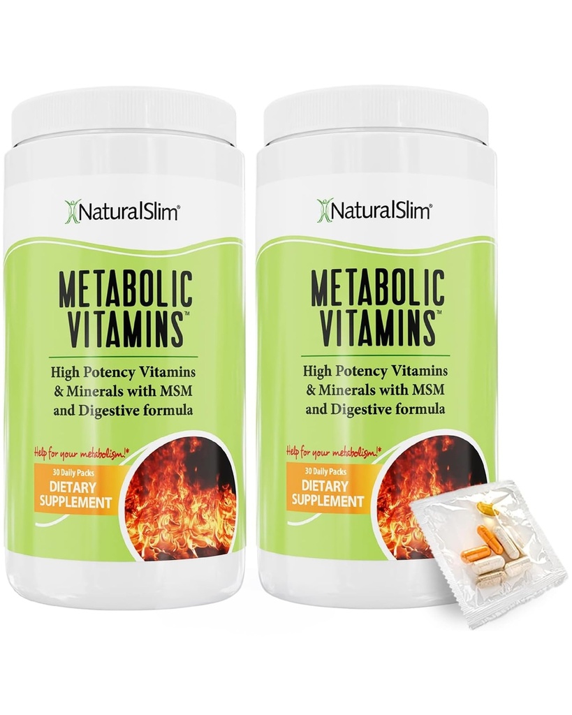 NaturalSlim Metabolic Vitamins - Kombination av Hög Potens Multivitaminer, Mineraler, B Komplex, Msm och Digestive Formel Kosttillskott för Män & Kvinnor - Energi & Metabolism Support - 2 Pack