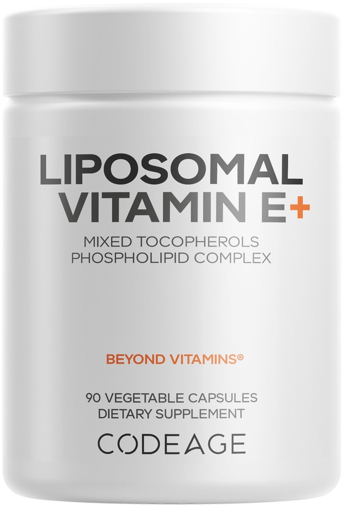 Codeage Liposomal E-vitamiinia täydentää - kaikki E-vitamiinia tokoferolit - 3-kuukautinen tarjonta - Alfa tokoferolit, Beta, Gamma, ja Delta - liposomaalinen sekoitettu tokoferolit - ei-GMO Phospholipid - 90 kapselia