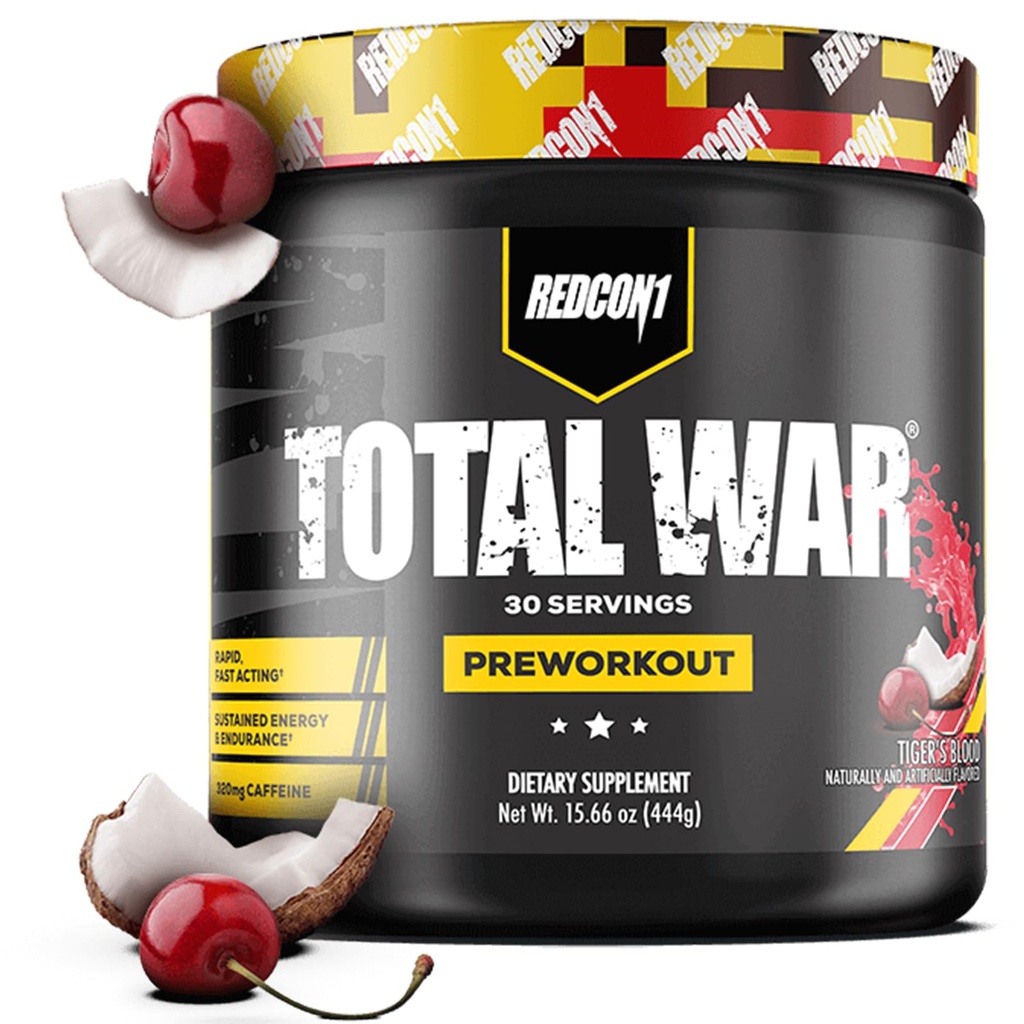 REDCON1 Total War Pre Treout, Tiger's Blood - L Citrulline, Malic Acid, Green Tea Leaf Extract Pump Boosting Pre Treen for Women & Men - 3.2g Beta Alanine vähentää uupumus (30 Servings)