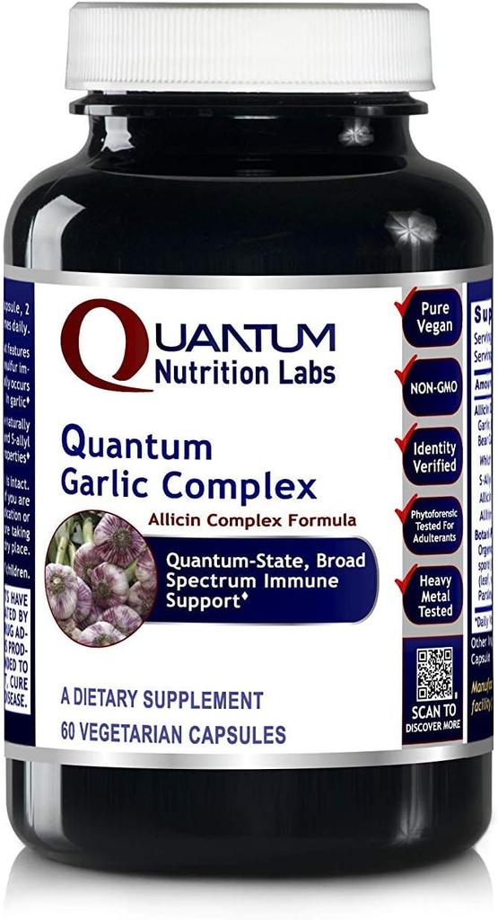 Quantum Nutrition Labs Quantum Garlic Complex - Garlic Allicin Supplements, Garlic Pills, Allicin Extract, Garlic Extract, Organic Garlic Capsules, Immune Support - 60 Vegetariska kapslar